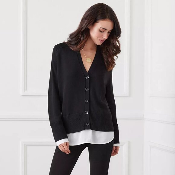 148$ Karen Kane Layered Buttons Front Cardigan Sweater Women's Size S Black - Picture 4 of 4